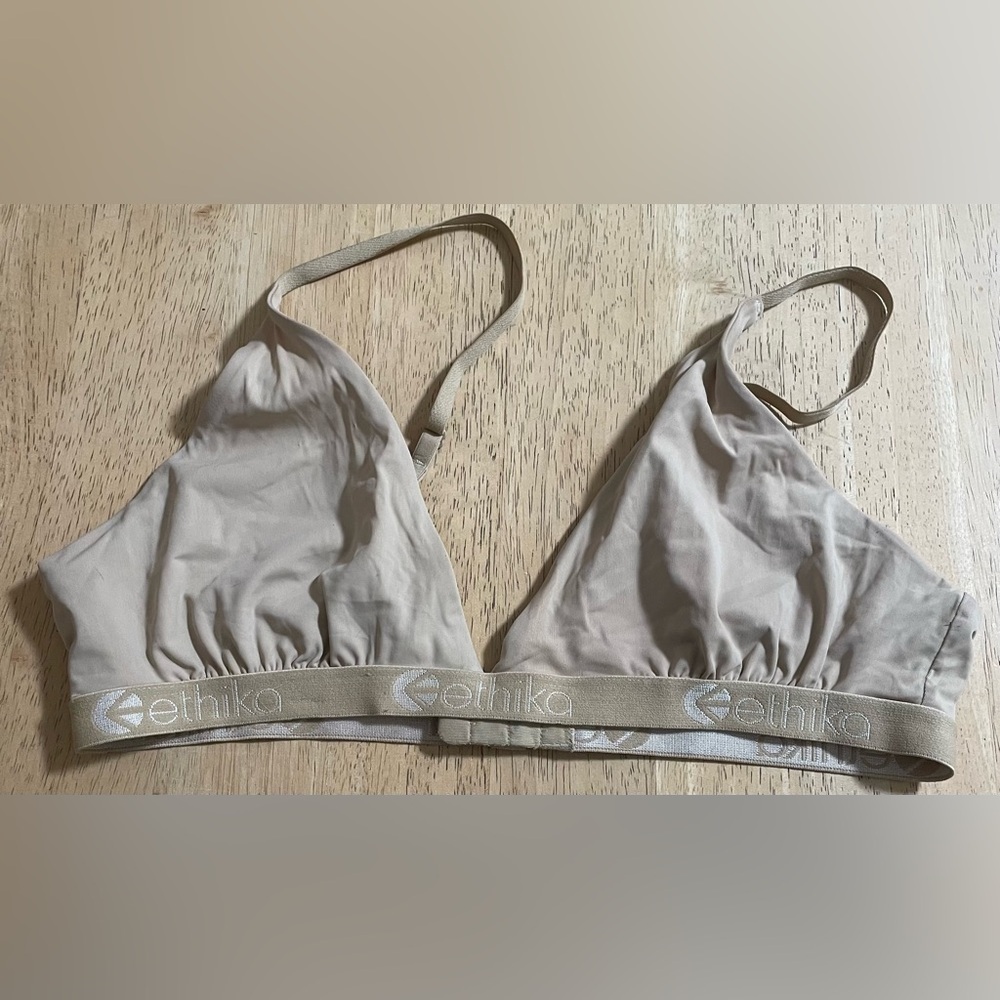 ethika women’s double lined nude modal triangle bra, adjustable straps; size S